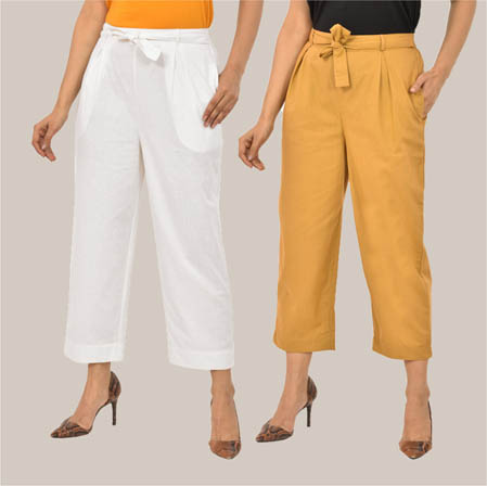 Combo of 2 White and Beige Cotton Culottes-38495