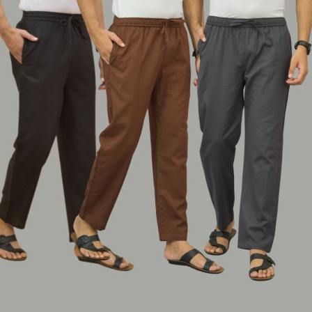 Combo of 3 Black Coffee Brown and Dark Gray Cotton Men Pants-45723