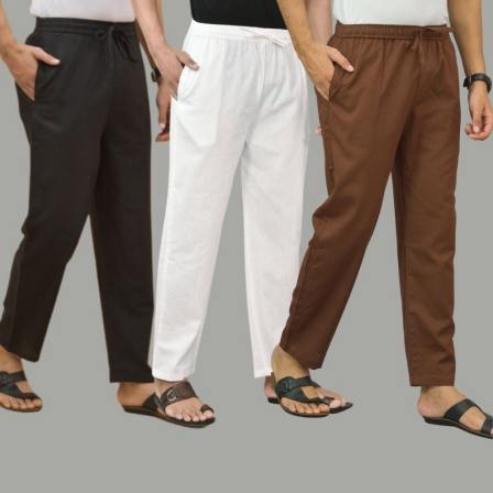 Combo of 3 Black White and Coffee Brown Cotton Men Pants-45654