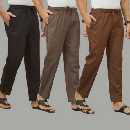 Combo of 3 Black Wood Brown and Coffee Brown Cotton Men Pants-45704