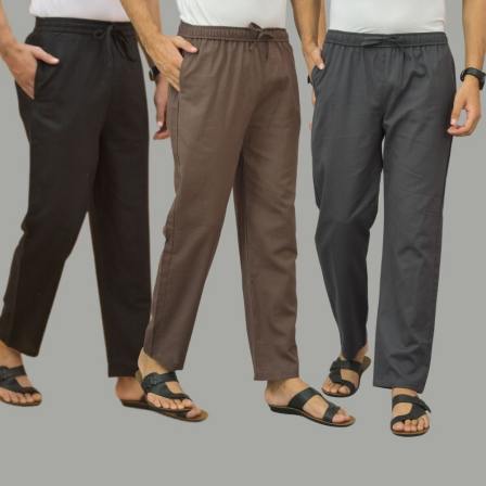 Combo of 3 Black Wood Brown and Dark Gray Cotton Men Pants-45705