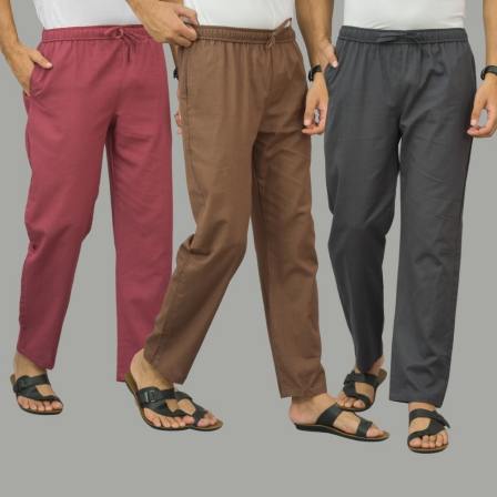 Combo of 3 Dark Red Rust Brown and Dark Gray Cotton Men Pants-45907