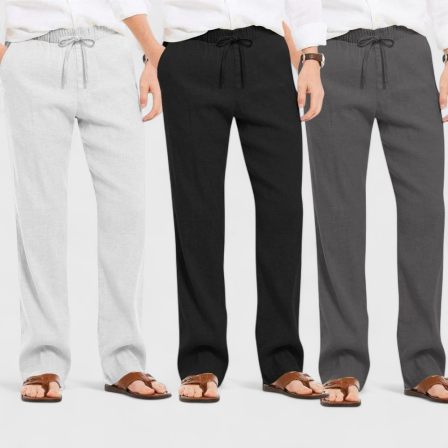 Combo of 3 Linen Loose Fit Men Pant Dark Gray-Black and Light Gray-50348