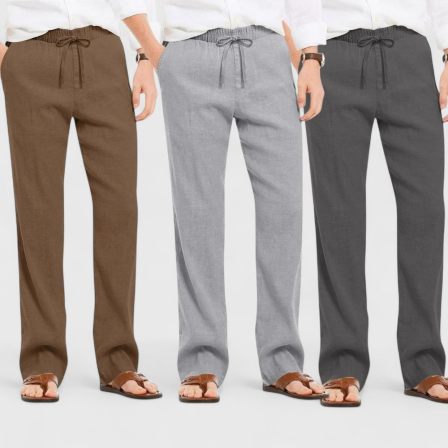 Combo of 3 Linen Loose Fit Men Pant Dark Gray-Gray and Brown-50430