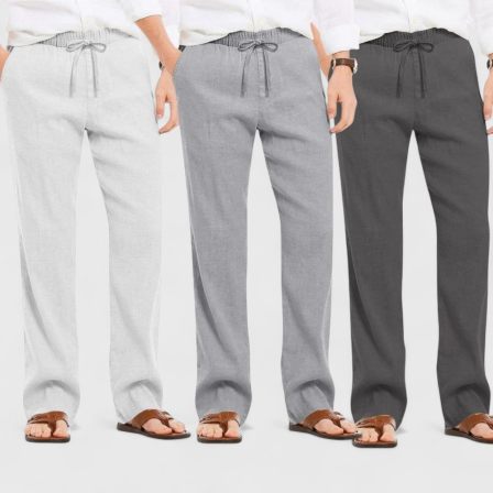 Combo of 3 Linen Loose Fit Men Pant Dark Gray-Gray and Light Gray-50366