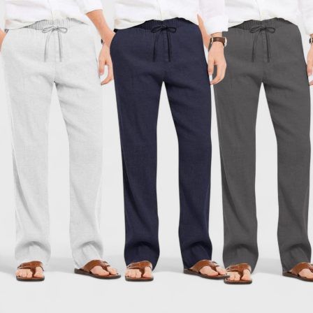 Combo of 3 Linen Loose Fit Men Pant Dark Gray-Navy Blue and Light Gray-50373