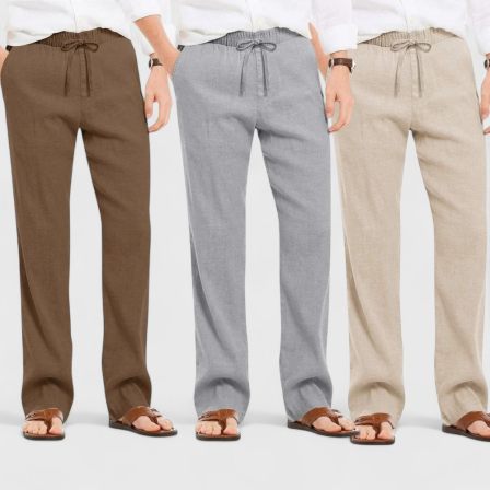 Combo of 3 Linen Loose Fit Men Pant Light Beige-Gray and Brown-50427