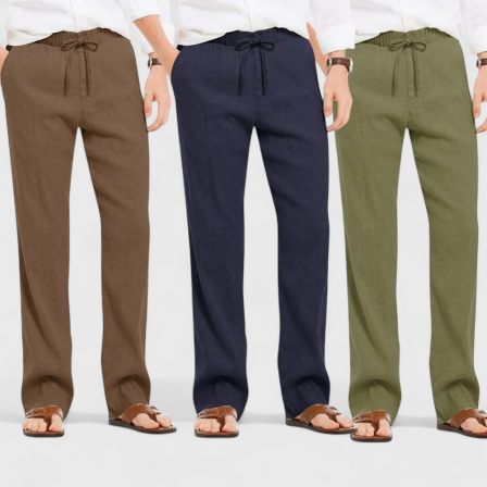 Combo of 3 Linen Loose Fit Men Pant Olive Green-Navy Blue and Brown-50436