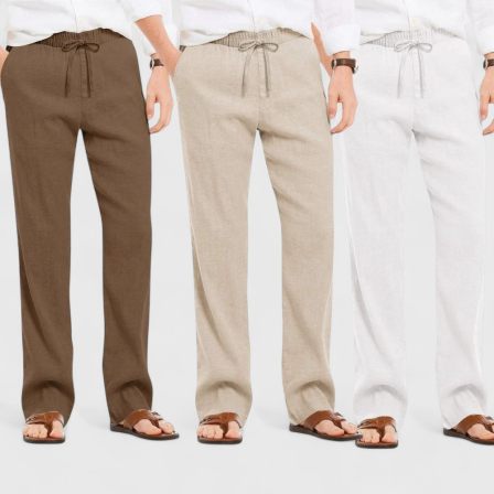 Combo of 3 Linen Loose Fit Men Pant White-Light Beige and Brown-50435
