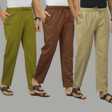 Combo of 3 Mos Green Coffee Brown and Beige Cotton Men Pants-45956