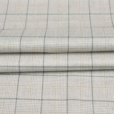 Cream Black Checks Tweed Wool Fabric-90691
