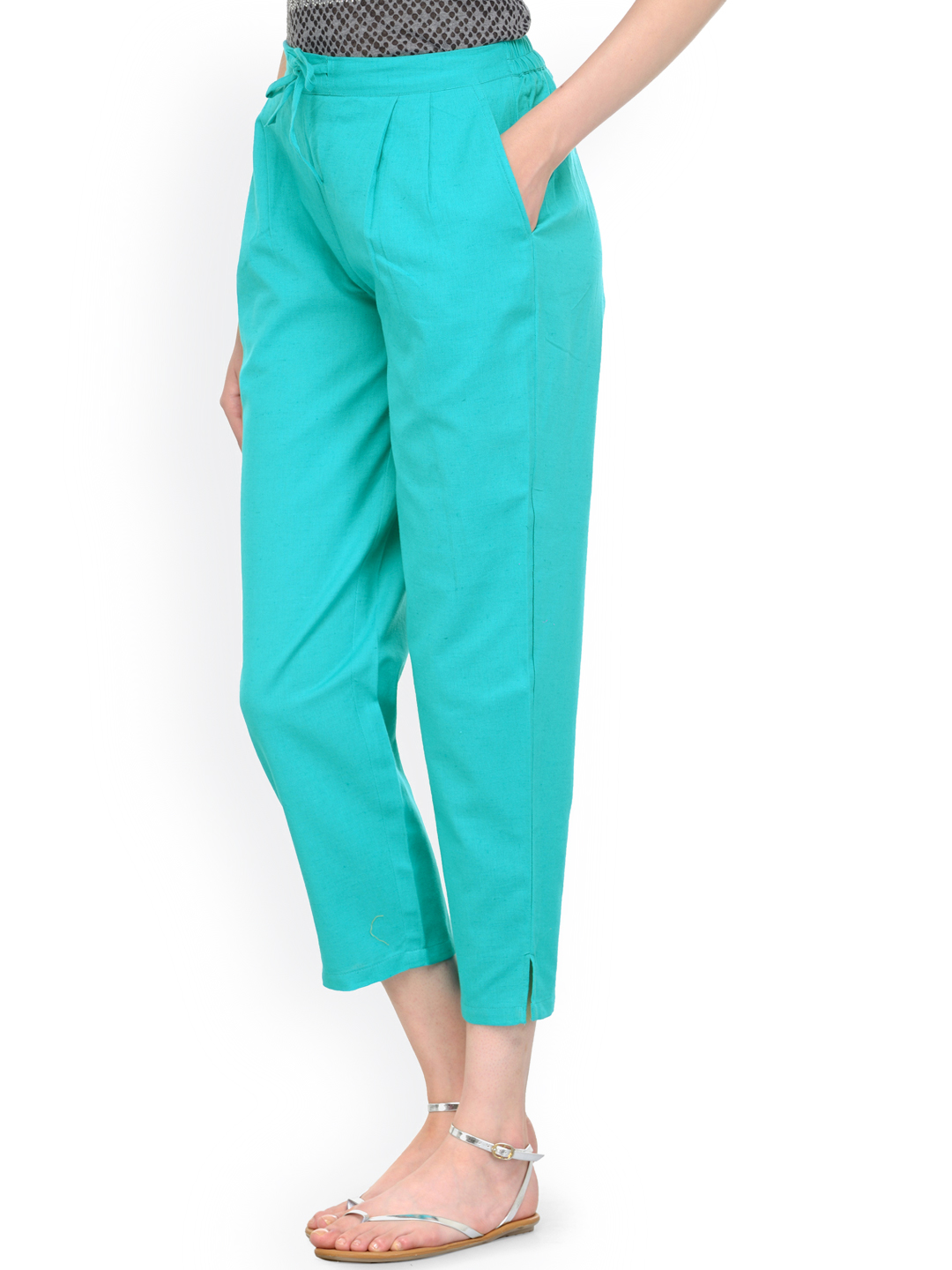 Cyan Cotton Cropped Pant-33526