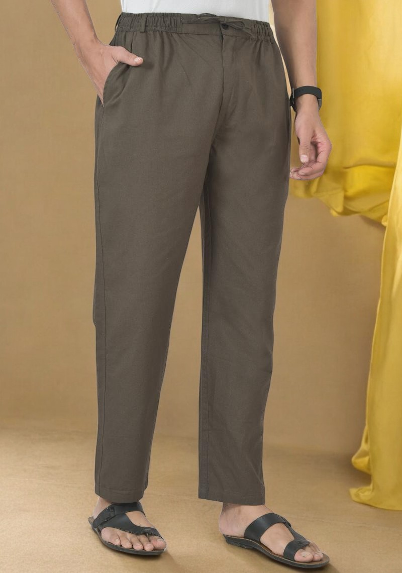 Dark Gray Linen Regular Fit Pant-49404
