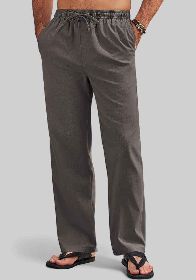 Dark Gray Linen Relaxed Fit Men Pant-50194