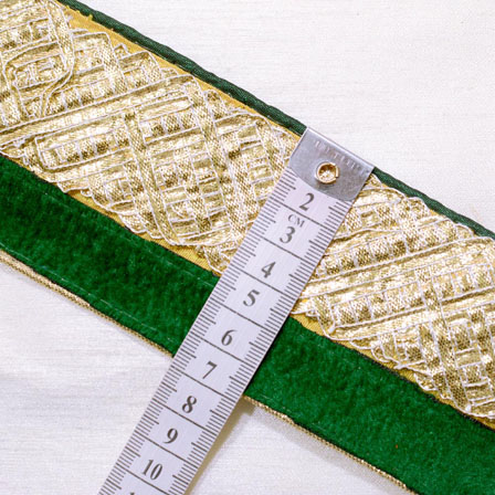 9 MTR Roll of Dark Green and Golden Traditional Pattern Jacquard Trim Lace-4048