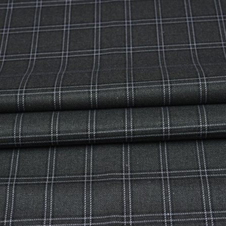 Dark Grey Black Checks Tweed Wool Fabric-90705