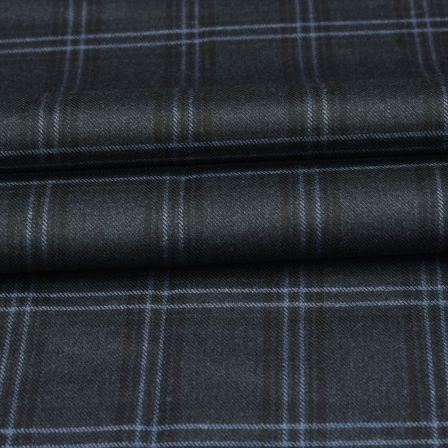 Dark Grey White Checks Tweed Wool Fabric-90694