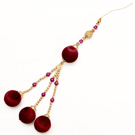 Decorative Golden Latkans with Maroon Pom Pom-0044