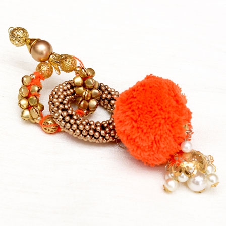 Decorative Handmade Twice Circular Design with Orange Latkans-0053