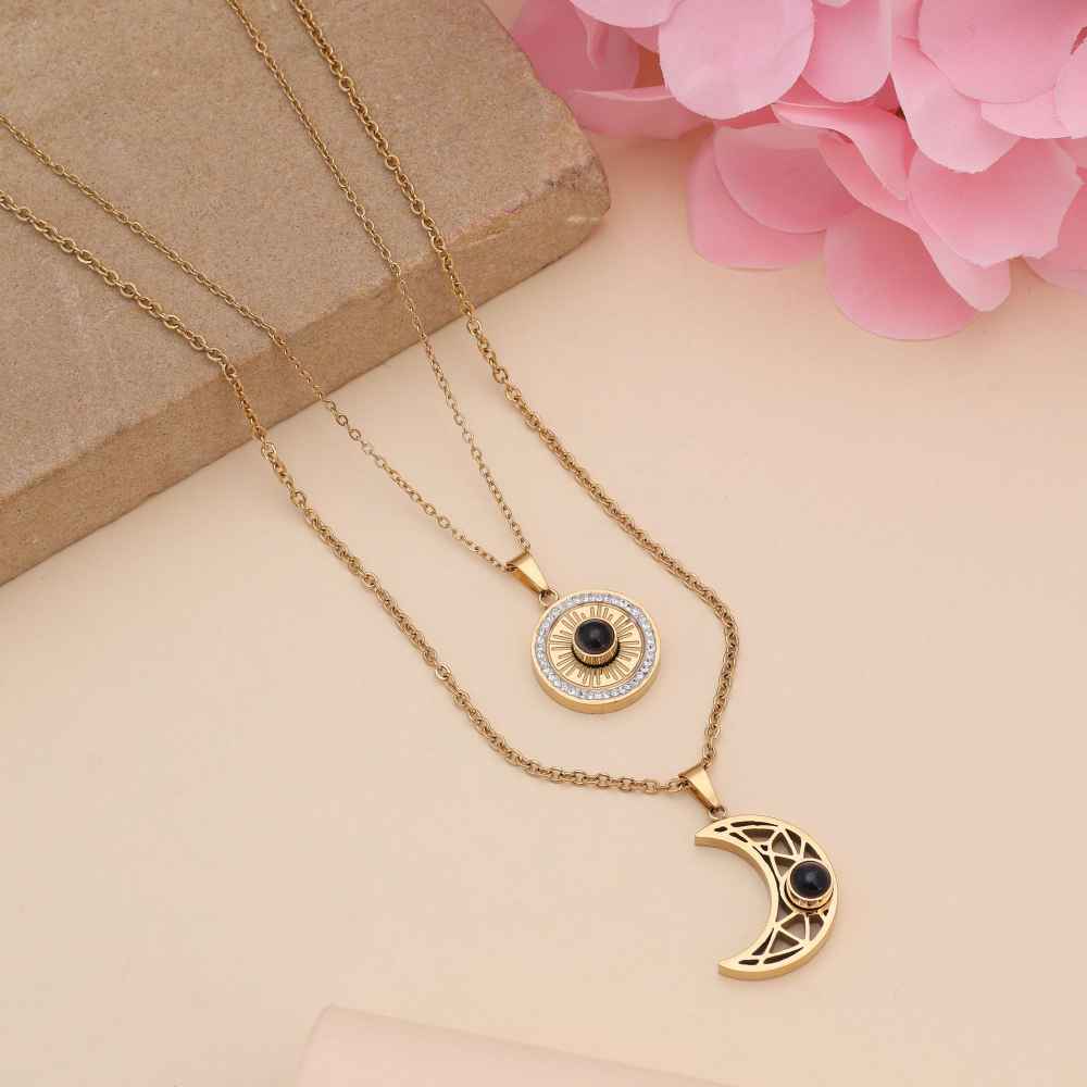 Black Color Stainless Steel Anti Tarnish Necklace With Sleek Finish For Long Lasting Shine-FNDFP114BLK