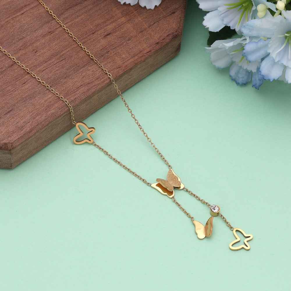 Gold Color Stainless Steel Anti Tarnish Necklace Crafted For Elegant Daily And Party Wear-FNDFP115GLD