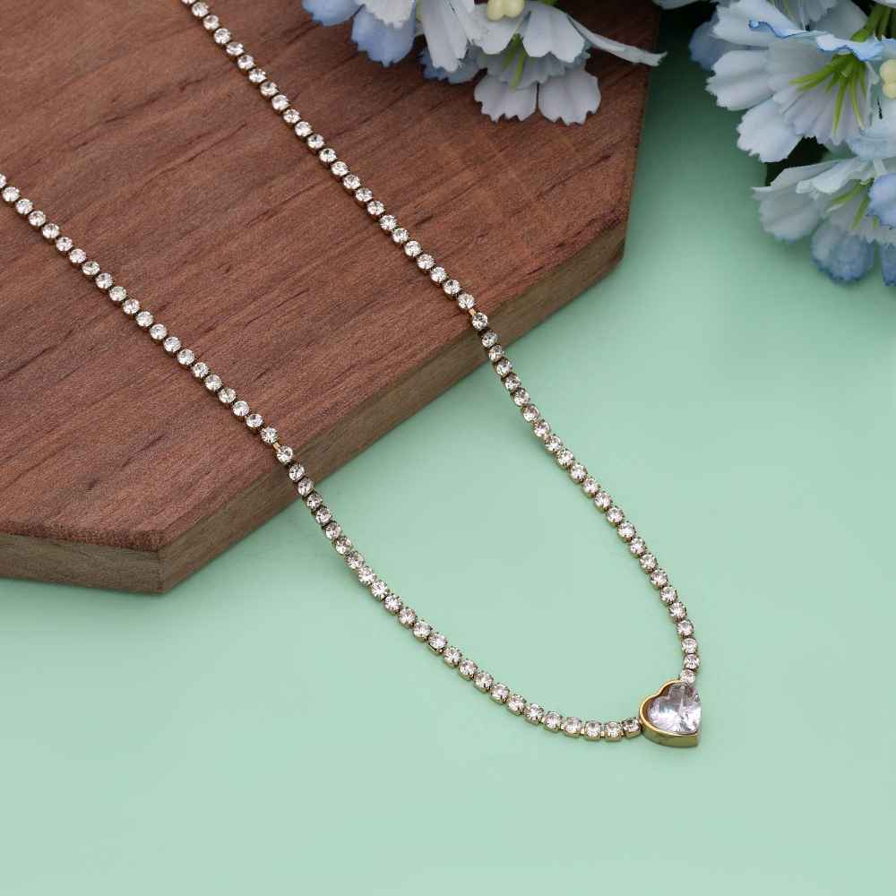 White Color Stainless Steel Anti Tarnish Necklace Offering Clean Minimal Contemporary Design-FNDFP118WHT