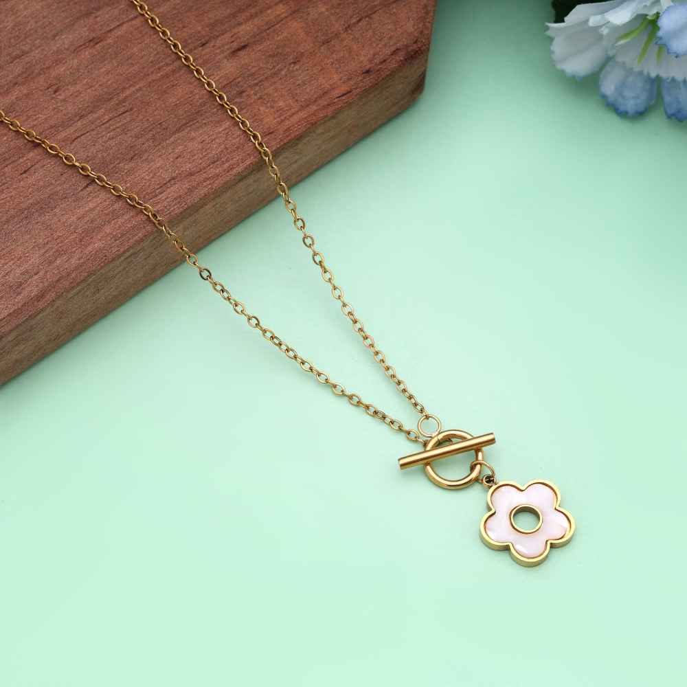 White Color Stainless Steel Anti Tarnish Necklace Perfect For Elegant Western Fashion Looks-FNDFP119WHT