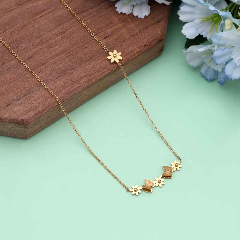 Gold Color Stainless Steel Anti Tarnish Necklace Inspired By Timeless Classic Jewelry Trends-FNDFP121GLD