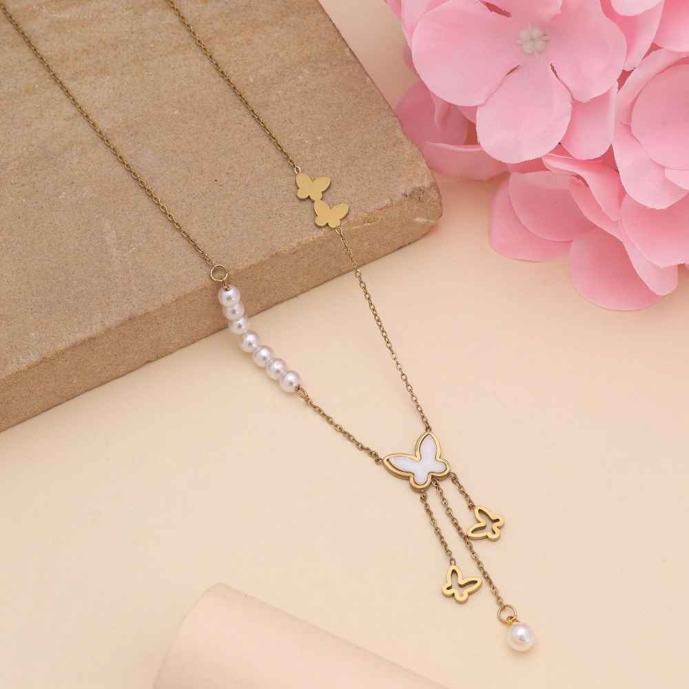 White Color Stainless Steel Anti Tarnish Necklace Offering Subtle Elegance And Durability-FNDFP129WHT