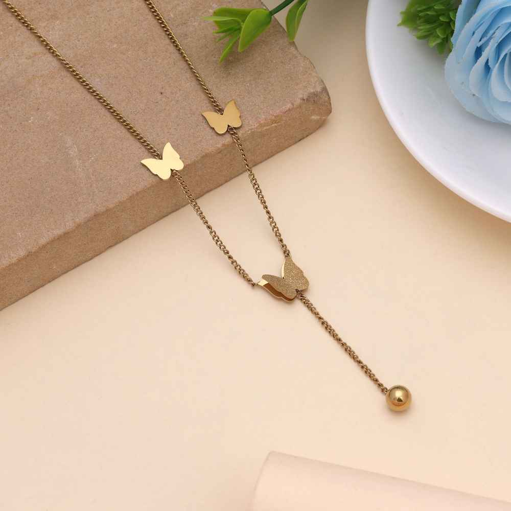 Gold Color Butterfly Design Stainless Steel Anti Tarnish Necklace Featuring Elegant Charm-FNDFP134GLD
