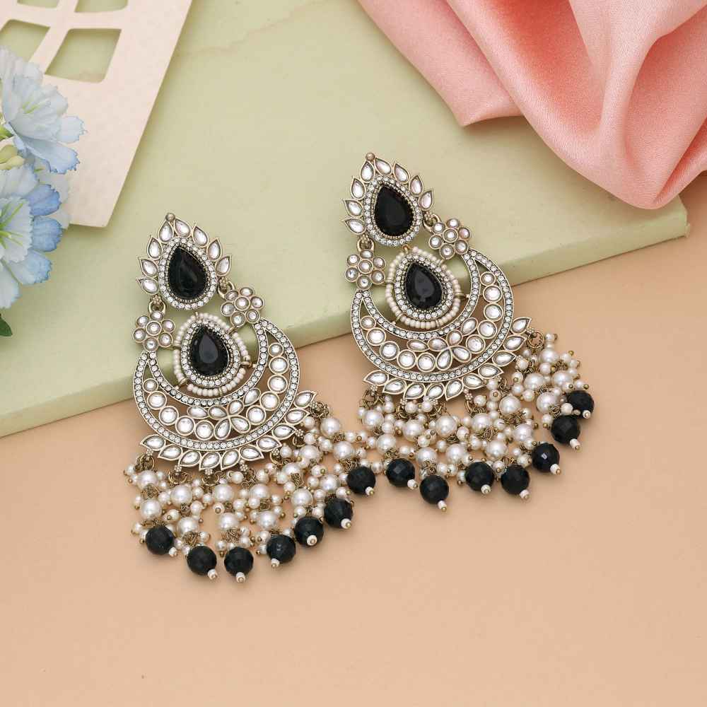 Black Color Kundan Earrings Featuring Bold Contrast And Premium Finish-FNKDE149BLK