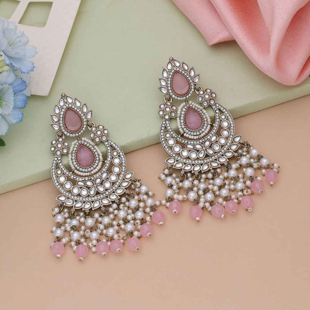 Pink Color Kundan Earrings Featuring Elegant Design For Celebrations-FNKDE149PNK