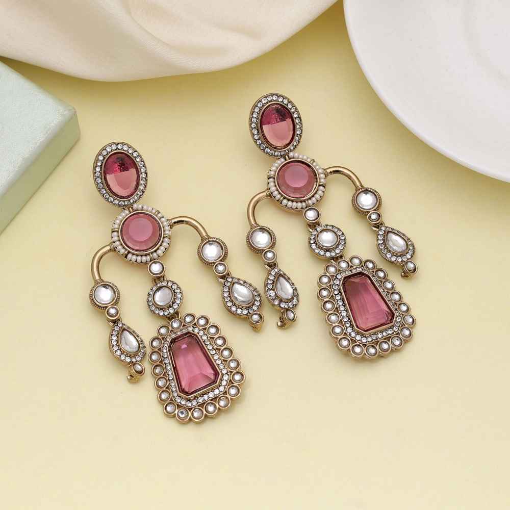 Magenta Color Kundan Earrings Featuring Vibrant Festive Color Appeal-FNKDE150MNT