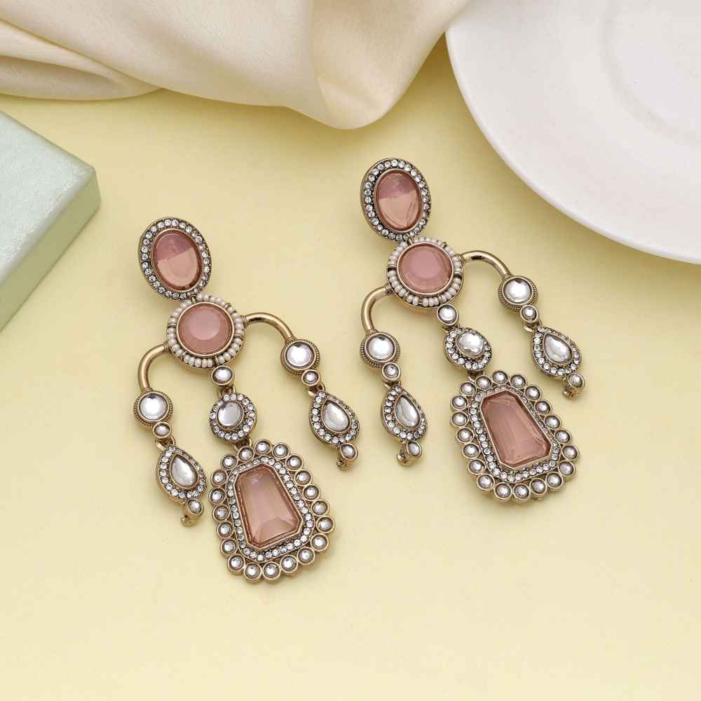 Pink Color Kundan Earrings With Soft Glamour And Traditional Appeal-FNKDE150PNK