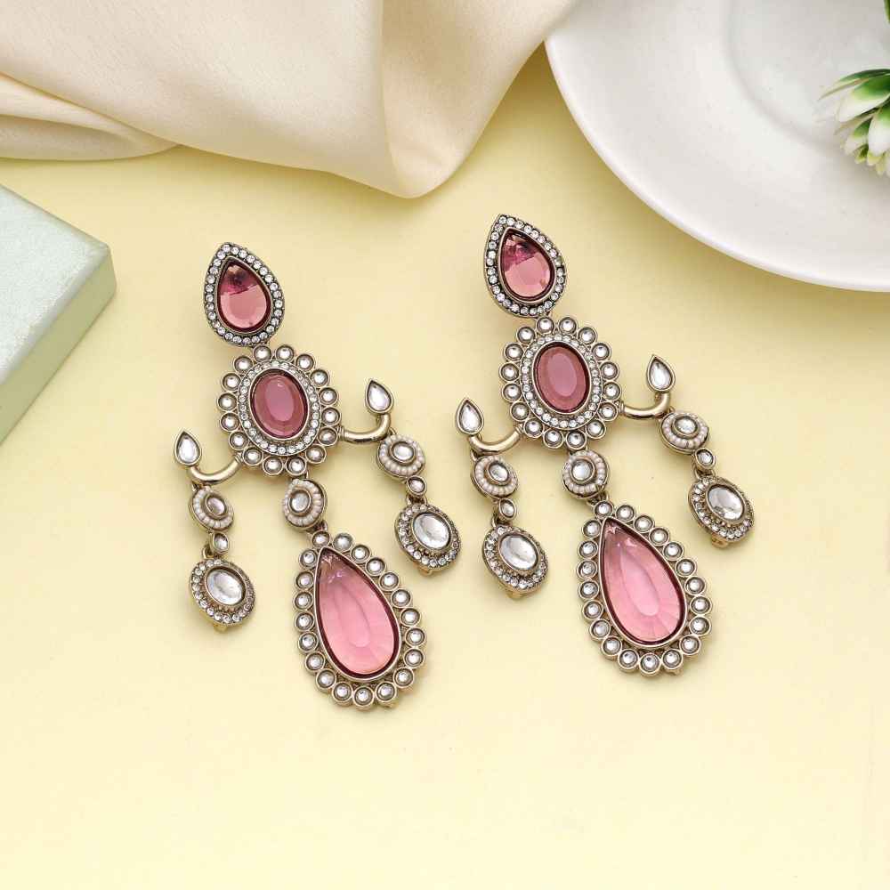 Magenta Color Kundan Earrings Designed For Bold Festive Looks-FNKDE151MNT