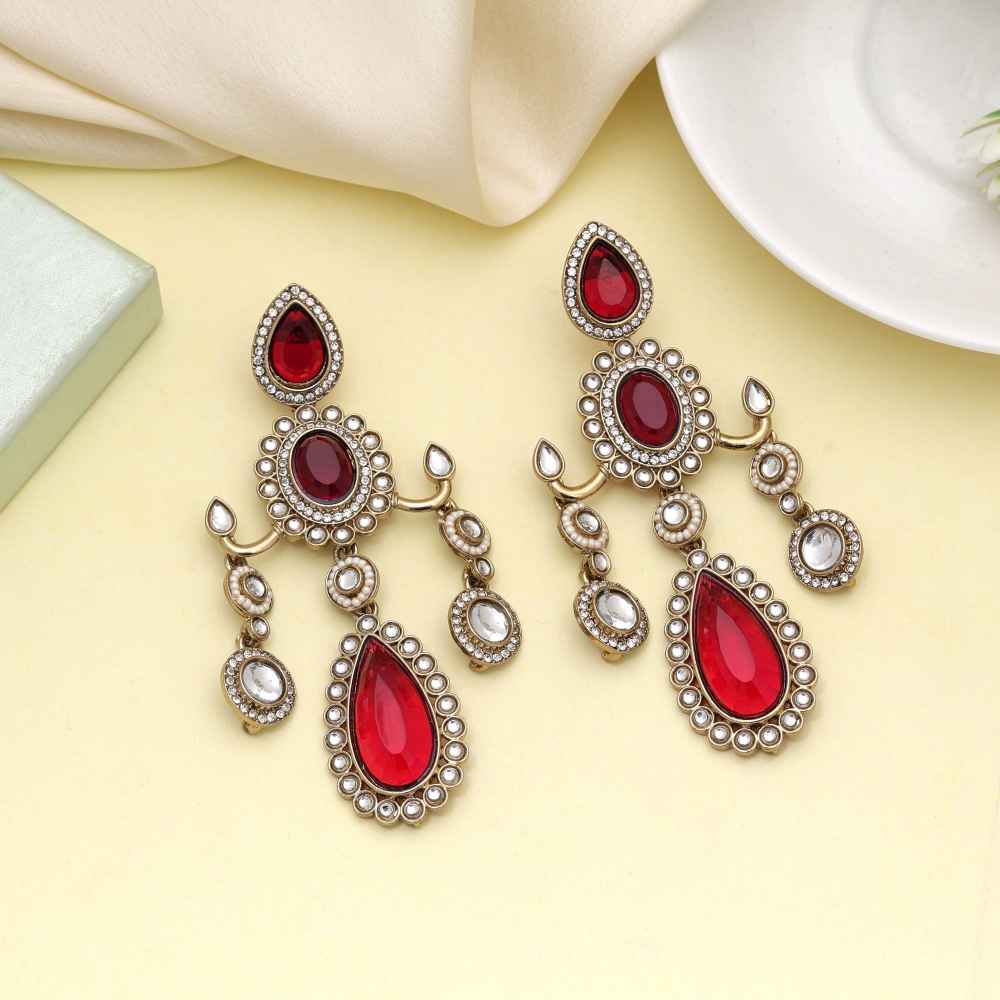 Maroon Color Kundan Earrings Designed For Wedding And Cultural Wear-FNKDE151MRN