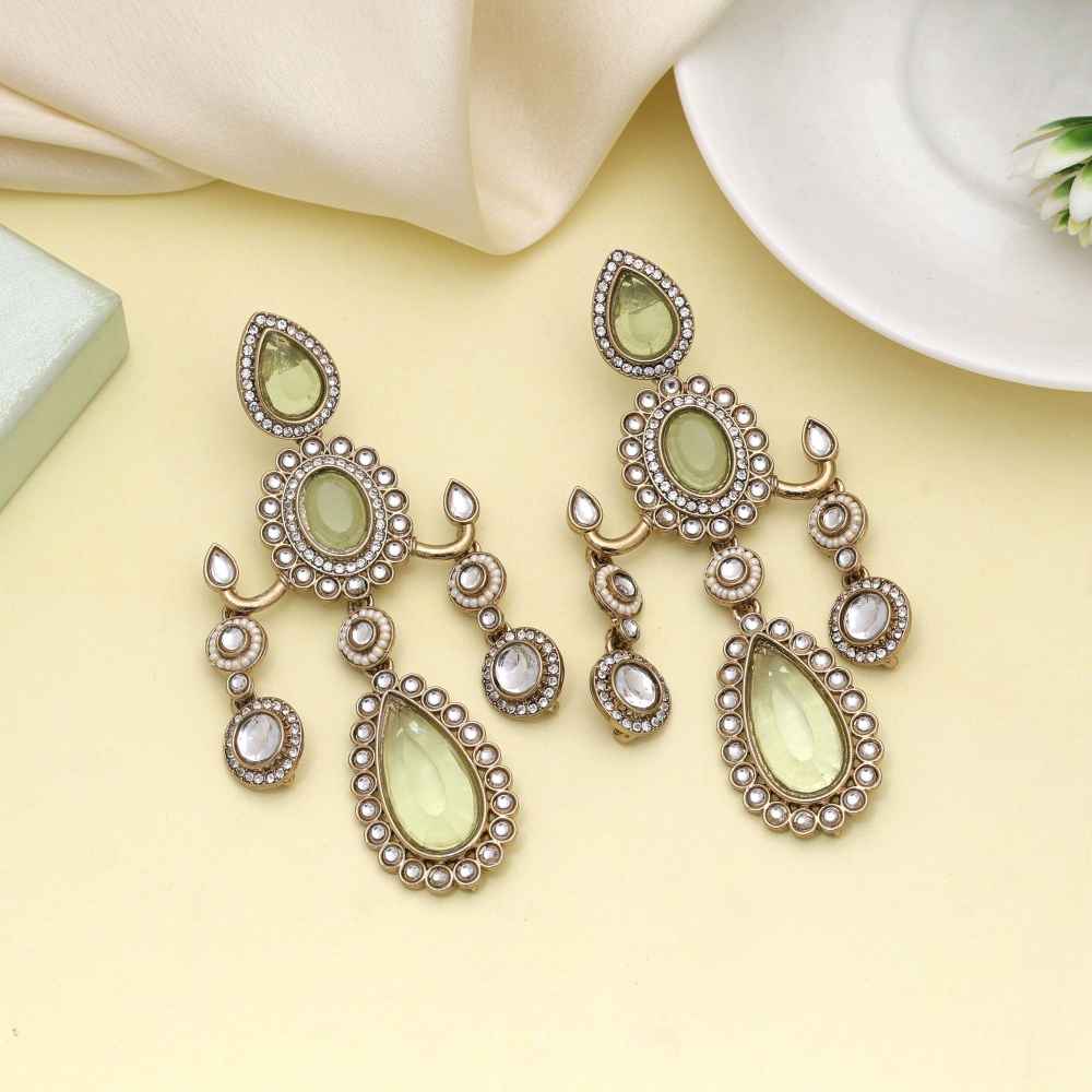 Pista Green Color Kundan Earrings Inspired By Soft Traditional Tones-FNKDE151PG