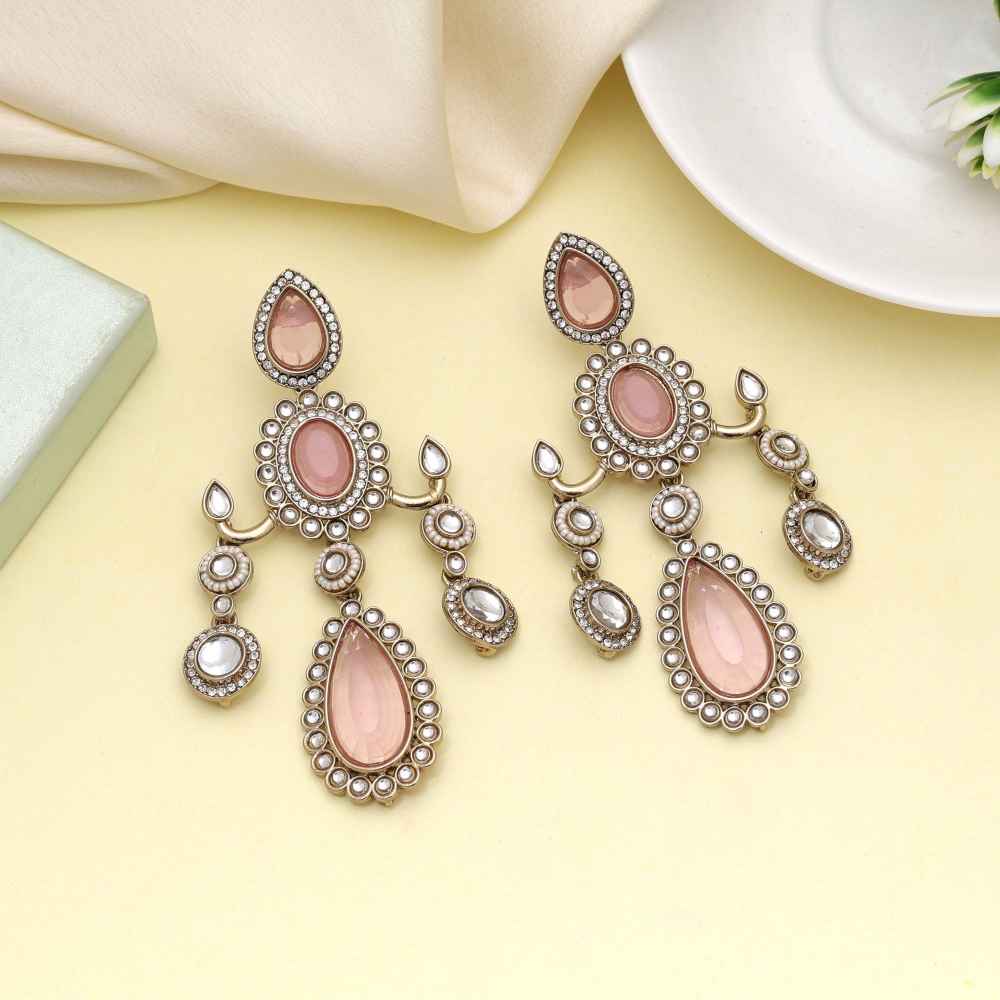 Pink Color Kundan Earrings Styled For Modern Traditional Fashion-FNKDE151PNK