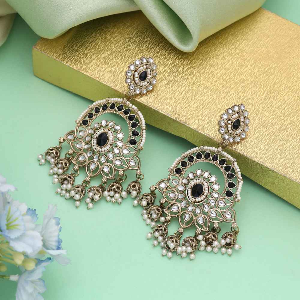 Black Color Kundan Earrings Featuring Premium Finish And Bold Style-FNKDE152BLK