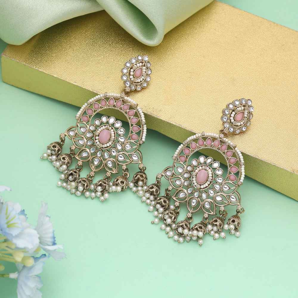Pink Color Kundan Earrings With Elegant Traditional Design-FNKDE152PNK