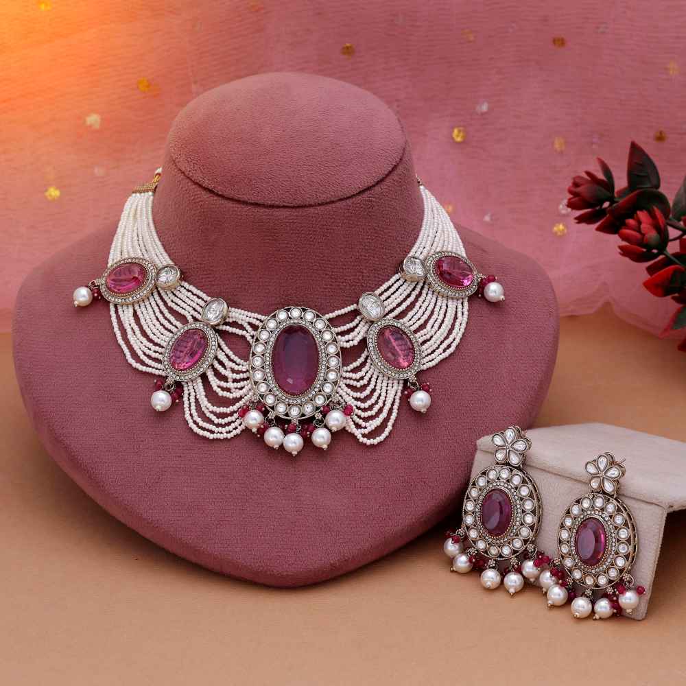 Magenta Color Kundan Necklace Set Featuring Bold Royal Festive Appeal-FNKN174MNT