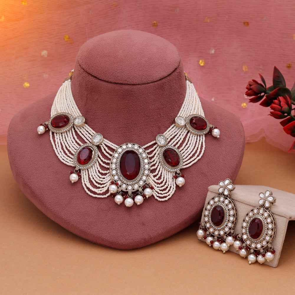 Maroon Color Kundan Necklace Set Crafted For Rich Traditional Wedding Wear-FNKN174MRN