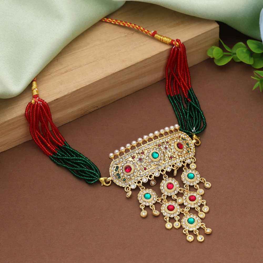 Rani And Green Color Choker Rajputi Jewellery Rani Haar Inspired By Royal Rajputana Heritage-FNPN124RG