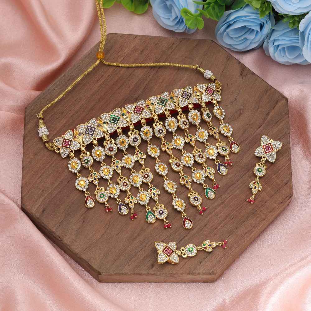 Multi Color Choker Rajputi Jewellery Rani Haar Featuring Vibrant Traditional Meenakari Work-FNPN126MLT