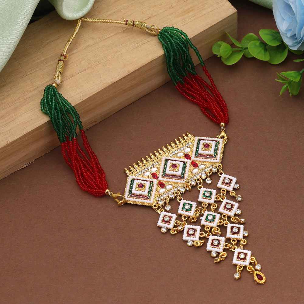 Multi Color Choker Rajputi Jewellery Rani Haar Designed For Royal Wedding Styling-FNPN127MLT