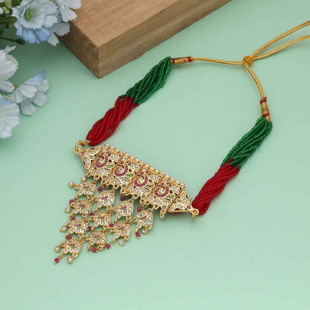 Multi Color Choker Rajputi Jewellery Rani Haar Showcasing Bold Ethnic Statement Design-FNPN128MLT