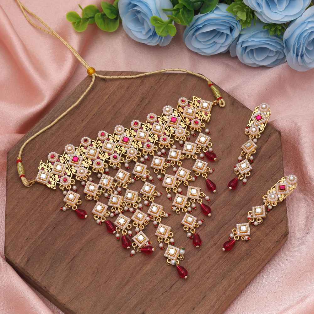 Rani Color Rajputi Jewellery Rani Haar Designed For Majestic Bridal And Festive Wear-FNPN133RNI