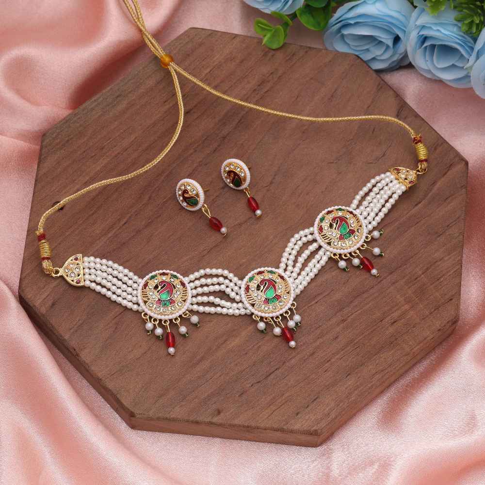 Maroon And Green Color Rajputi Jewellery Rani Haar Inspired By Royal Palace Jewelry Traditions-FNPN134MG