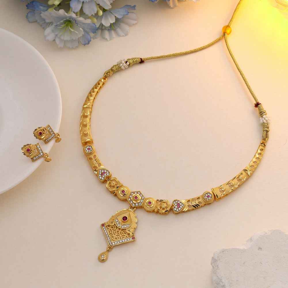 Gold Color Matte Gold Necklace Set Designed For Graceful Saree And Lehenga Pairing-FNTPLN141GLD