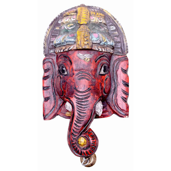 Ganpati Head Wall Hanging Teak Wood Statue